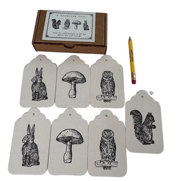 Set Of 7 Woodland Tags By Austin Press - Quirky Rabbit Mushroom Owl & Squirrel D - Picture 9 of 9